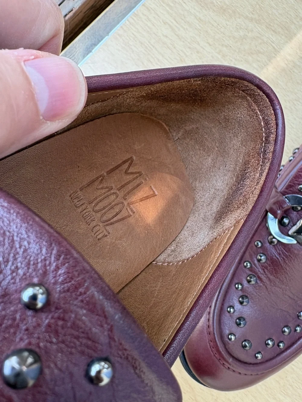Miz Mooz Ira Studded Leather Loafers In Burgundy Sz 39 EU